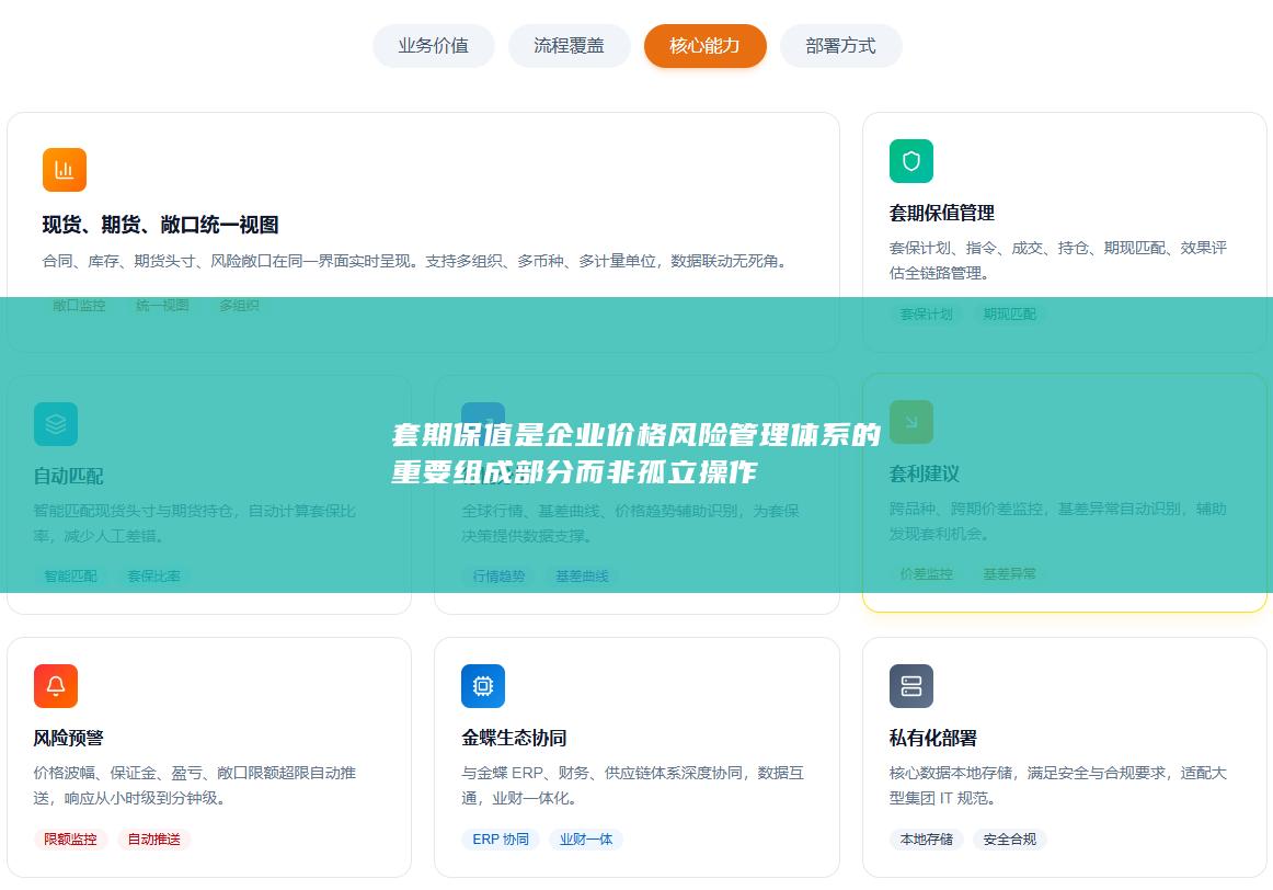 套期保值是企业价格风险管理体系的重要组成部分而非孤立操作